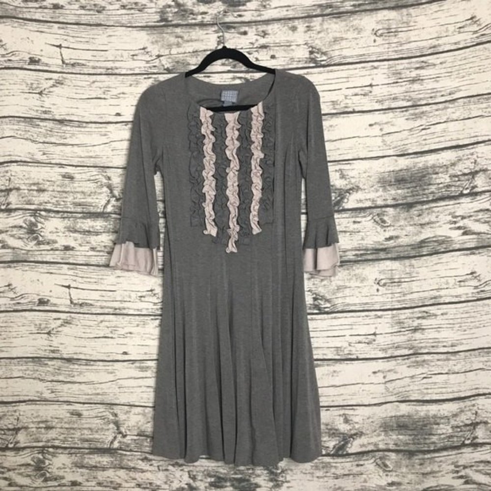 Gray & Pink Ruffle Sleeve Dress Size 8